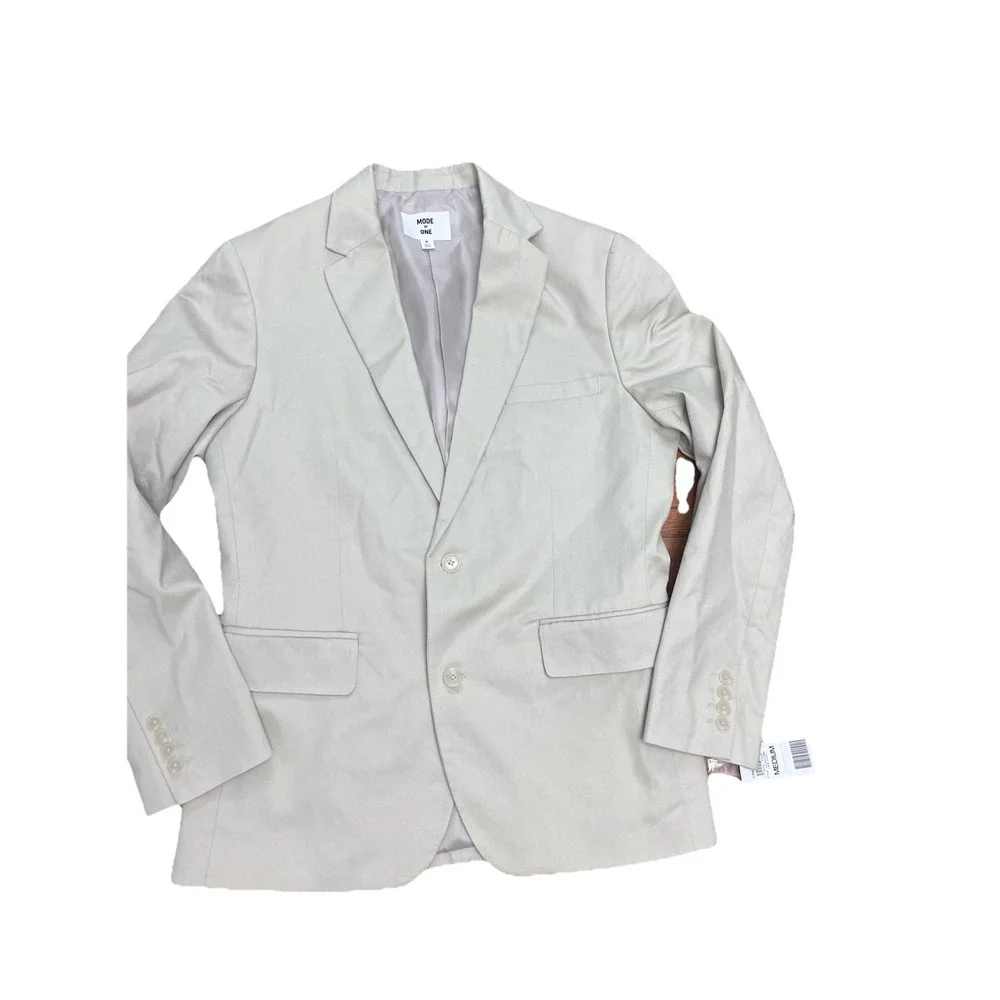 Mode of One Men's Slim Fit Cotton Linen Blazer Sport Coat  Dark Ecru Medium NWT